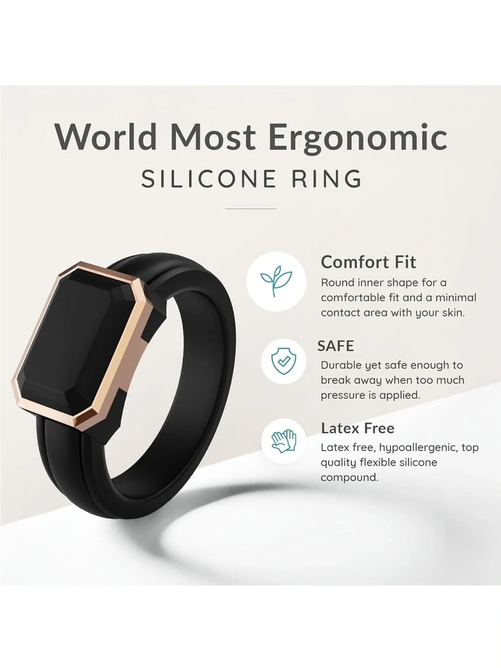 Smart Wearable Ring with Black Stone and Rose Gold Accent